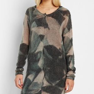 Anthropologie Numph Mirande Green & Cream Wool Cardigan Size L